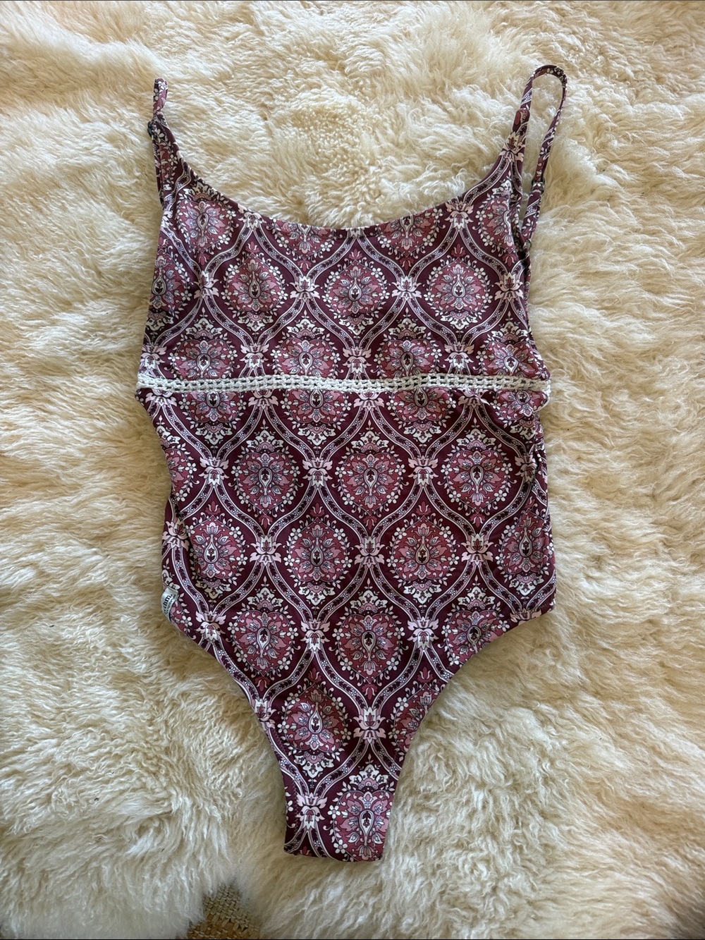 Rhythm One-Piece Swimsuit in Burgundy and White Paisley Print